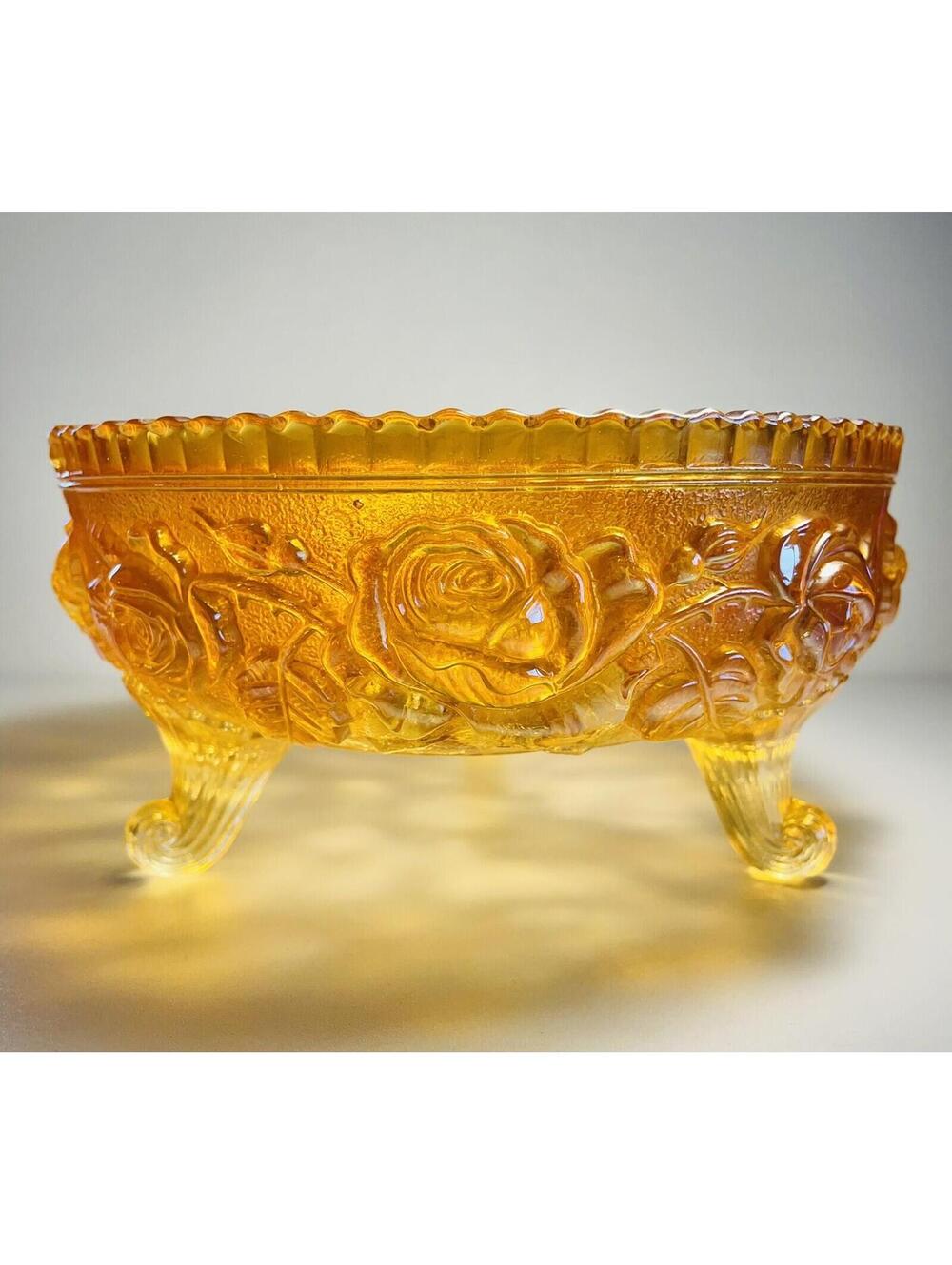 IMPERIAL GLASS OHIO Lustre Rose Marigold 3-TOED FOOTED BOWL (Width: 7 1/2 in)